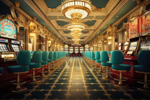 Rij met speelautomaten in een klassiek casino